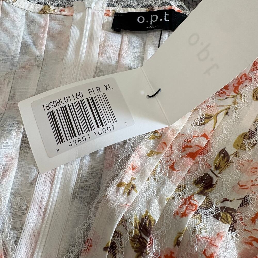 O.P.T. Flora Floral Print Ruffled Long Sleeve Bodycon Mini Dress Sz XL Coquette - Picture 7 of 10